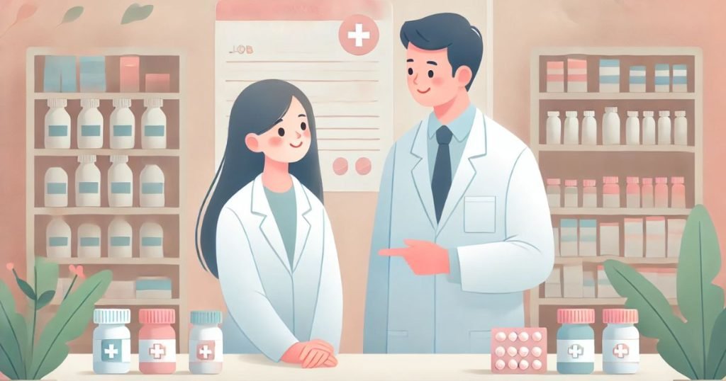 会話をする薬剤師の男性と女性