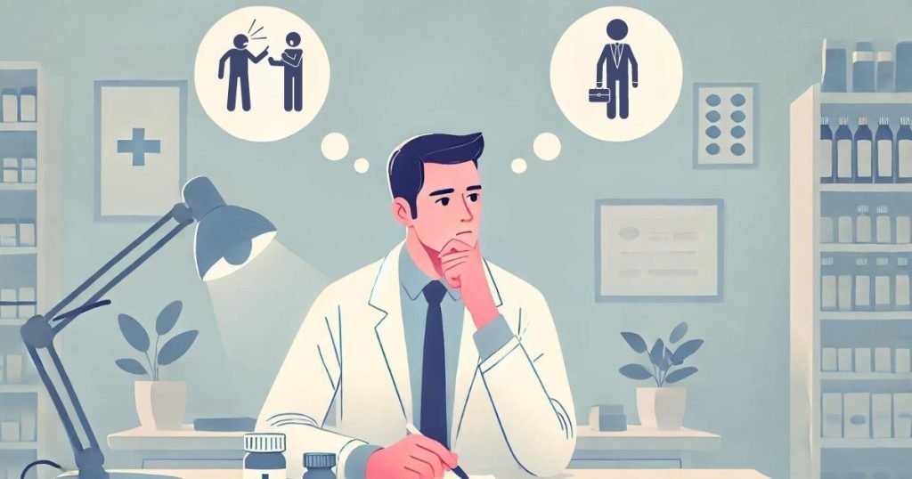 転職に悩む薬剤師の男性