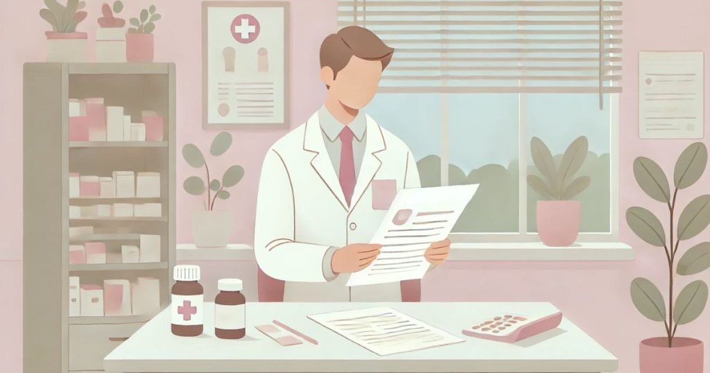 就業規則を確認する薬剤師の男性